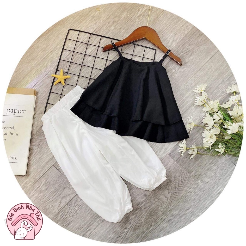 Set bộ áo hai dây voan tơ quần ngố bo chun mát cho bé gái ở nhà đi chơi