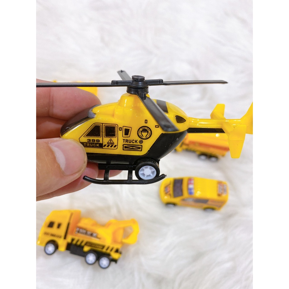 Set 6 xe ô tô công trường, máy bay đồ chơi chạy cót cho bé