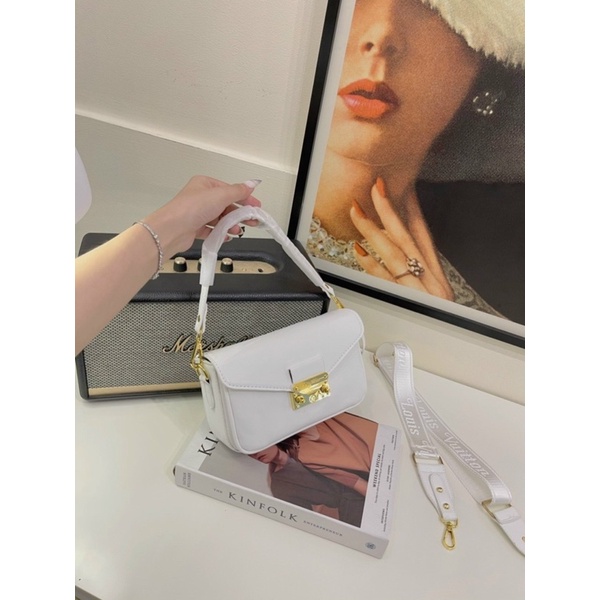 Túi xách nữ kẹp nách da trơn phối dây đeo chéo bản to eo vì