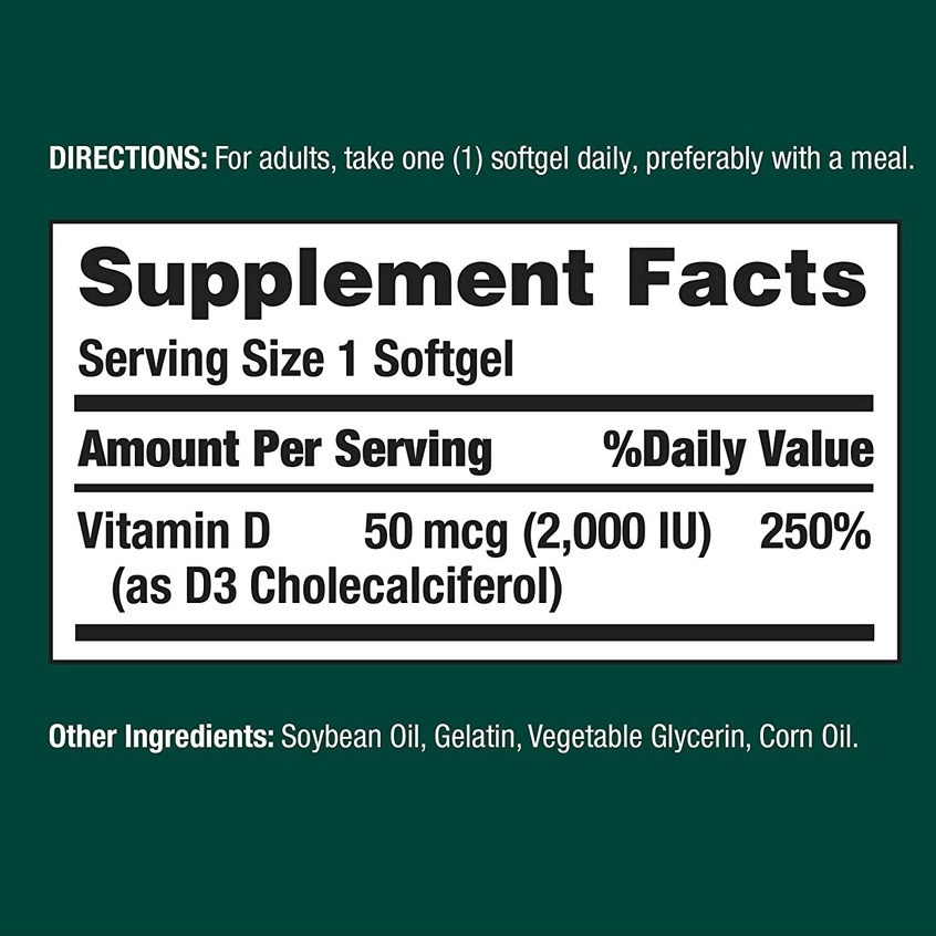 Viên uống Nature's Bounty Vitamin D3 2000iu, hộp 350 viên