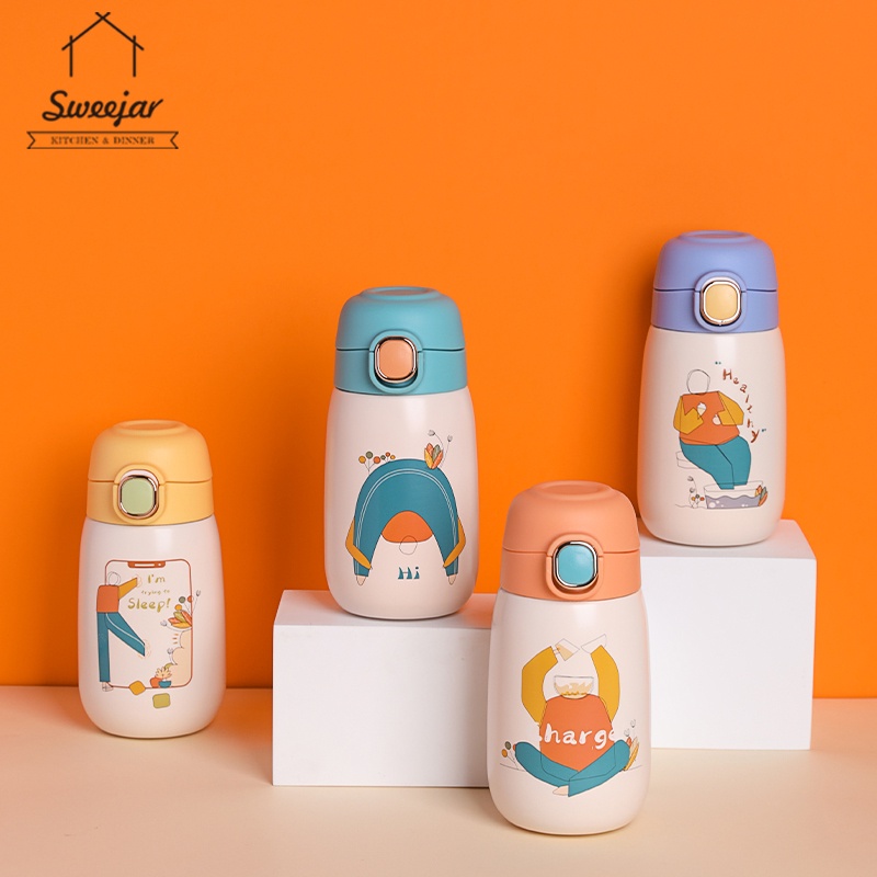 Bình nước giữ nhiệt SWEEJAR 320ml bằng thép không gỉ 304/ 201 thiết kế 2 lớp chống rò rỉ họa tiết hoạt hình dễ mang theo