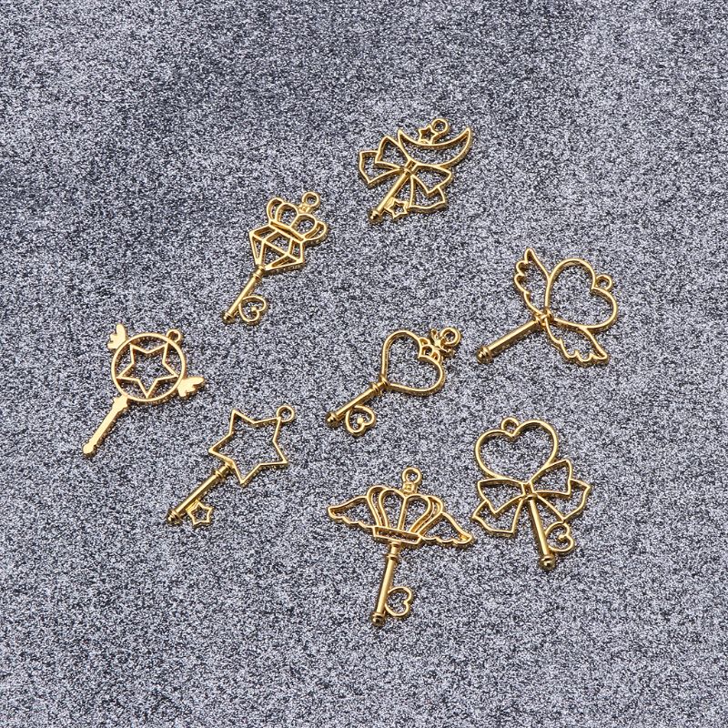 Bộ 8 Cây Đũa Hợp Kim Ma Thuật Hình Trái Tim Mở Bezel Charm Hoa Trống F