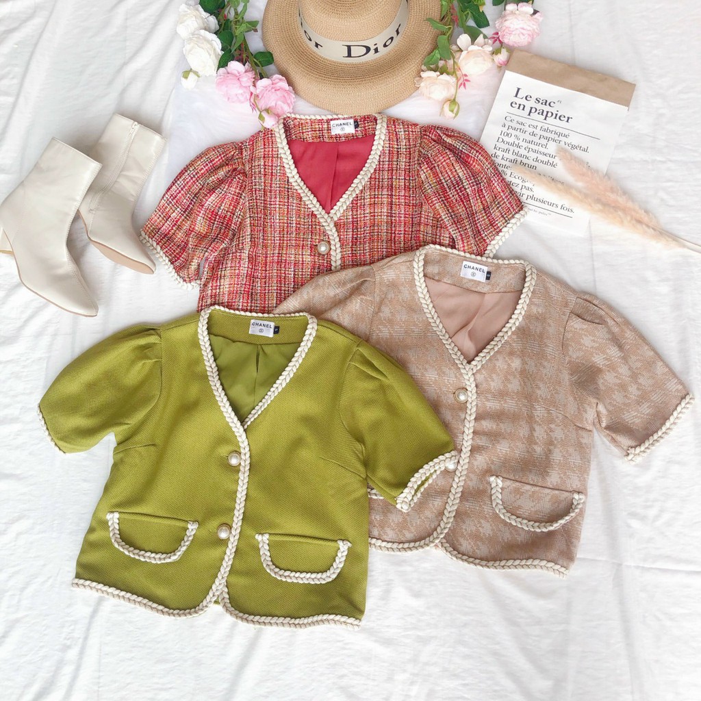 Áo dạ croptop thu đông phối viền cực xinh có 3 màu