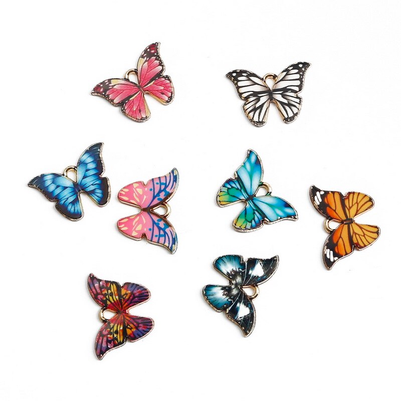 Set 4 mặt vòng cổ hình bướm bằng kim loại tráng men cỡ nhỏ dùng làm trang sức diy