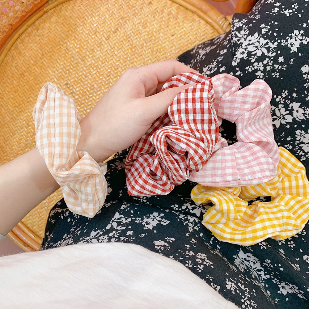 Scrunchies Cột Tóc Vải Tròn Họa Tiết Gingham Caro Nhiều Màu Đáng Yêu Hot Trend