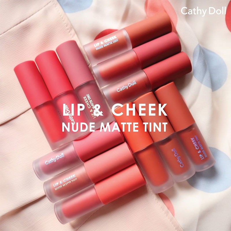Son Kem Và Má Hồng Cathy Doll Lip &amp; Cheek Nude Matte Tint 3.5g