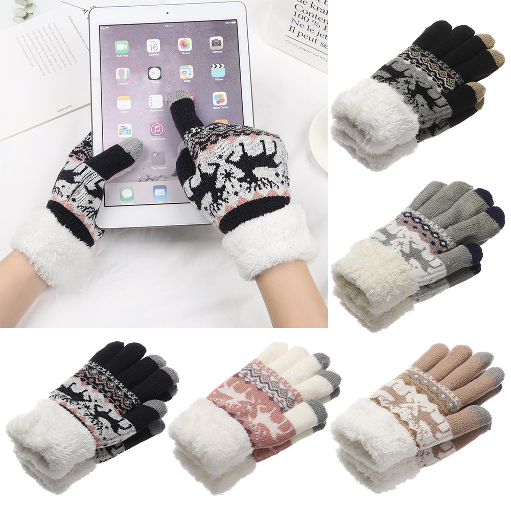 Đôi Găng Tay Trượt Tuyết Dệt Kim Dày Dặn Ấm Áp Chạm Được Màn Hình Cảm Ứng Nhiều Màu Sắc
