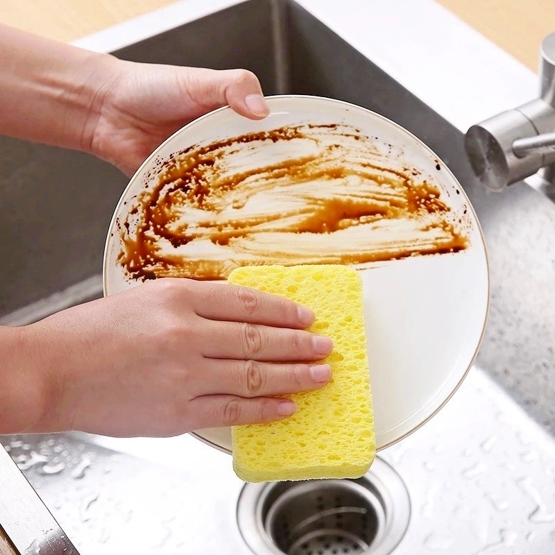 1 Bọt Biển Rửa Chén Bằng Bột Gỗ Khử Trùng Mạnh Loại Bỏ Rỉ Sét Cho Nhà Bếp/Nhà Tắm