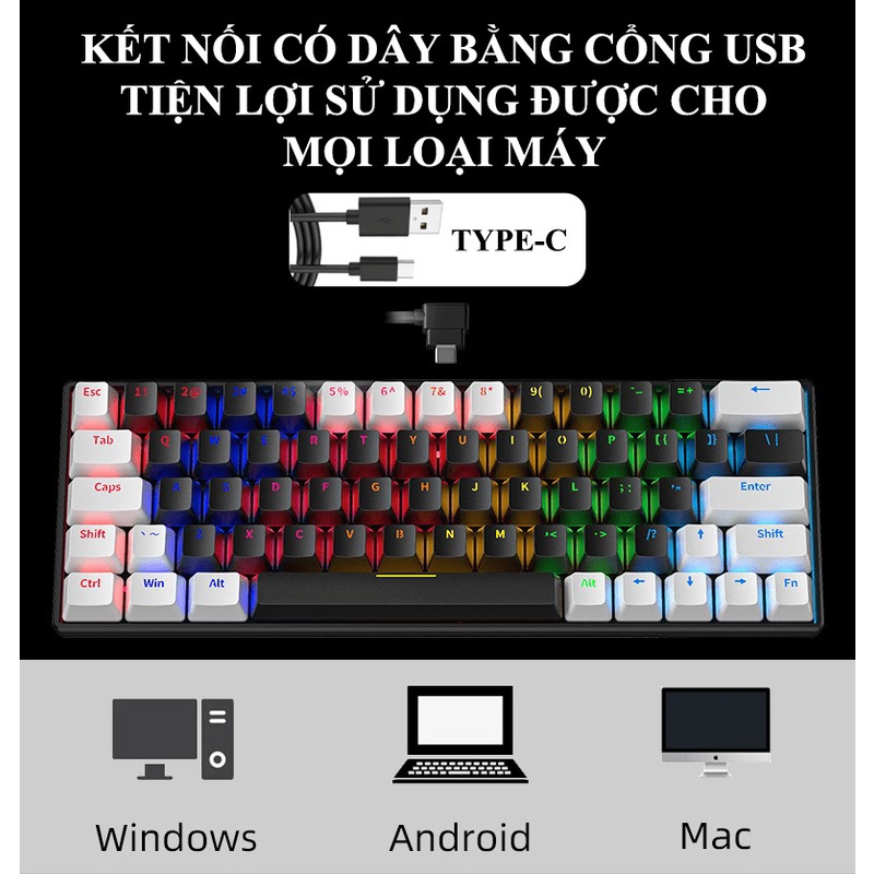 Bàn phím cơ Blue Switch ZIFRIEND KA6406 với thiết kế mini size vô cùng nhỏ gọn kèm theo đèn led RGB - NK