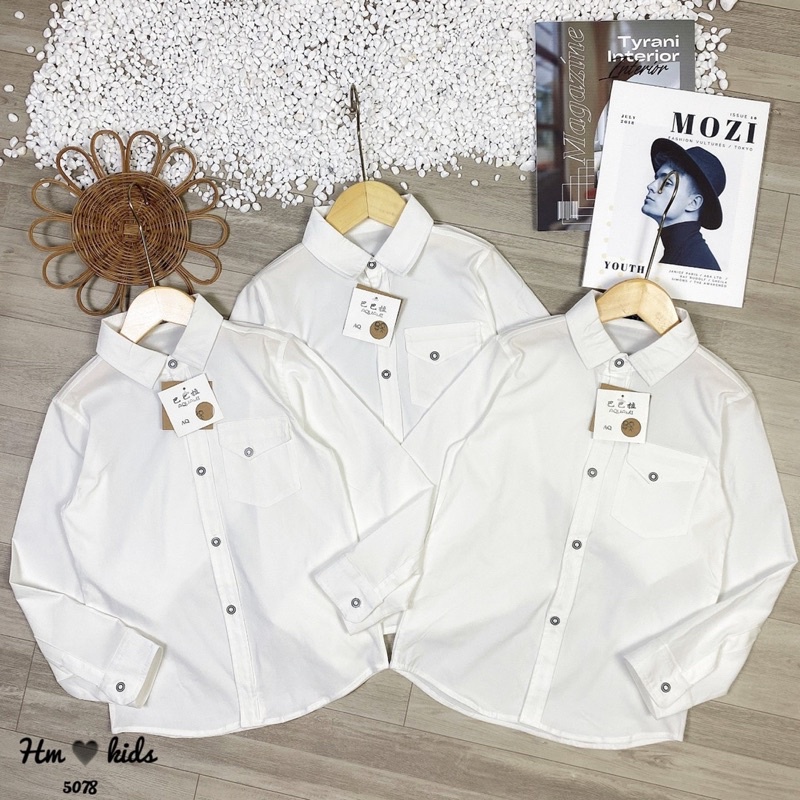 Áo sơ mi Đại cồ trắng tinh khôi cho bé trai 25-40kg
