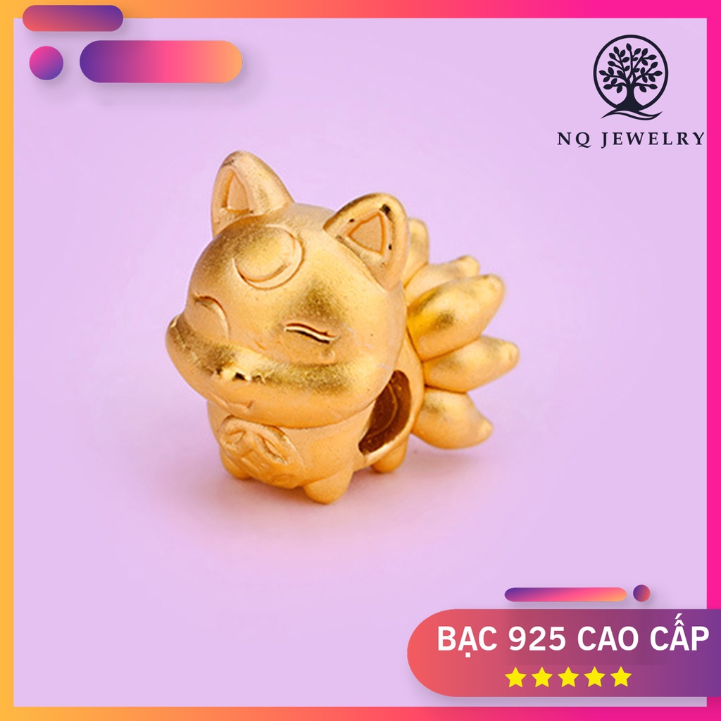 Charm S925 hồ ly 9 đuôi xỏ ngang (S925 mạ vàng)