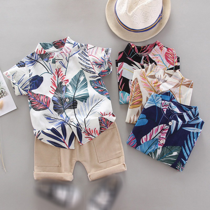 Bộ Áo Sơ Mi + Quần Short Màu Trơn Phong Cách Anh Quốc Thời Trang Mùa Hè Cho Bé Trai 0-4 Tuổi Se7En