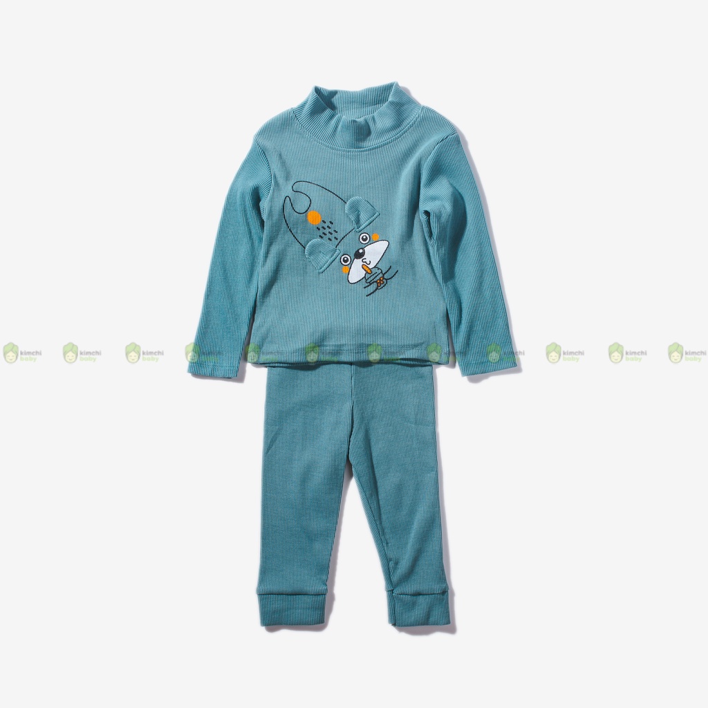 Bộ Dài Tay Bé Gái, Bé Trai KIMCHIBABY Vải Len Gân Cao Cổ Tai Thú 3D, Bộ Quần Áo Trẻ Em Thu Đông KWTD2201