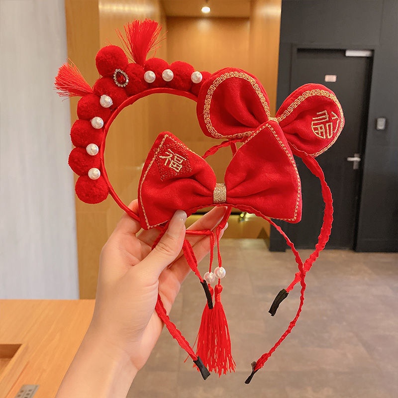 Băng Đô Cài Tóc Đính Nơ Phong Cách Trung Hoa Mừng Năm Mới