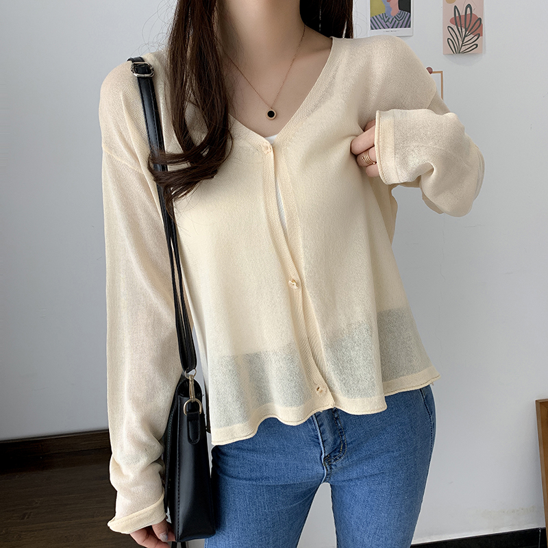Áo Khoác Cardigan Dệt Kim Tay Dài Cổ Chữ V Phong Cách Hàn Quốc