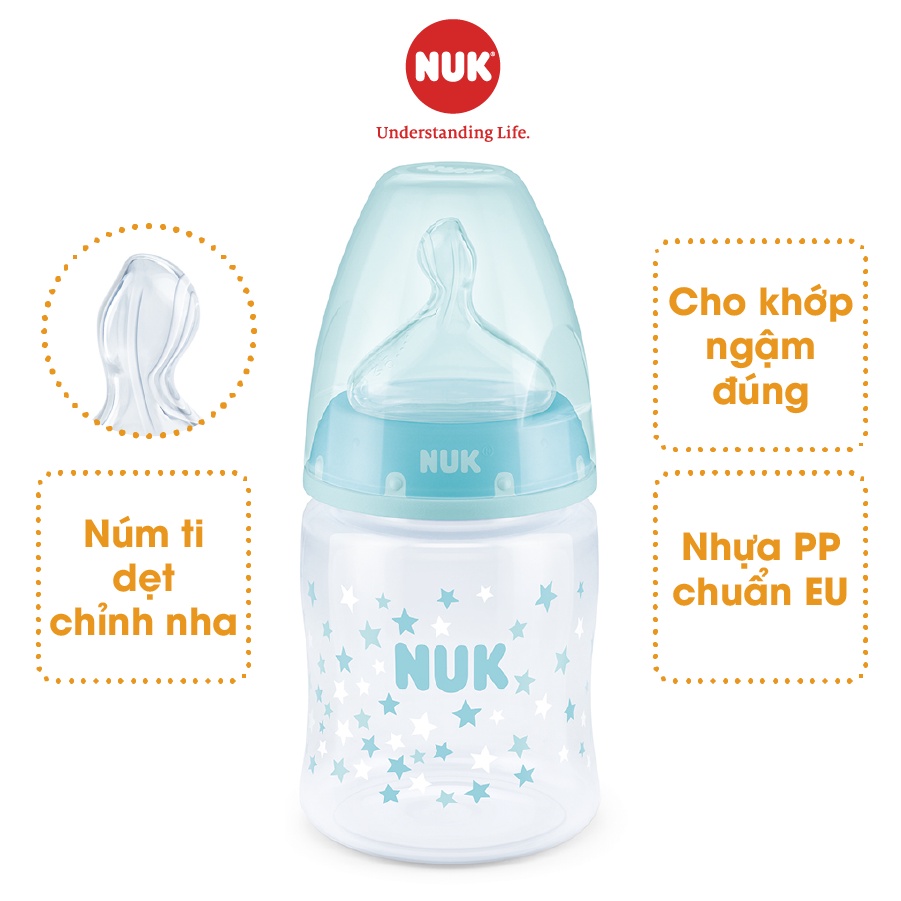 [Mã BMLTA35 giảm đến 35K đơn 99K] Bình sữa chống sặc NUK nhựa PP cao cấp chuẩn EU núm ti silicone chỉnh nha 150ml