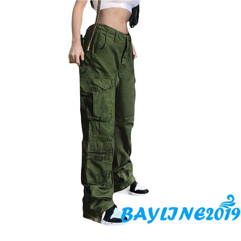 Quần túi hộp dáng rộng màu trơn có khóa kéo cho nữ (màu kaki)