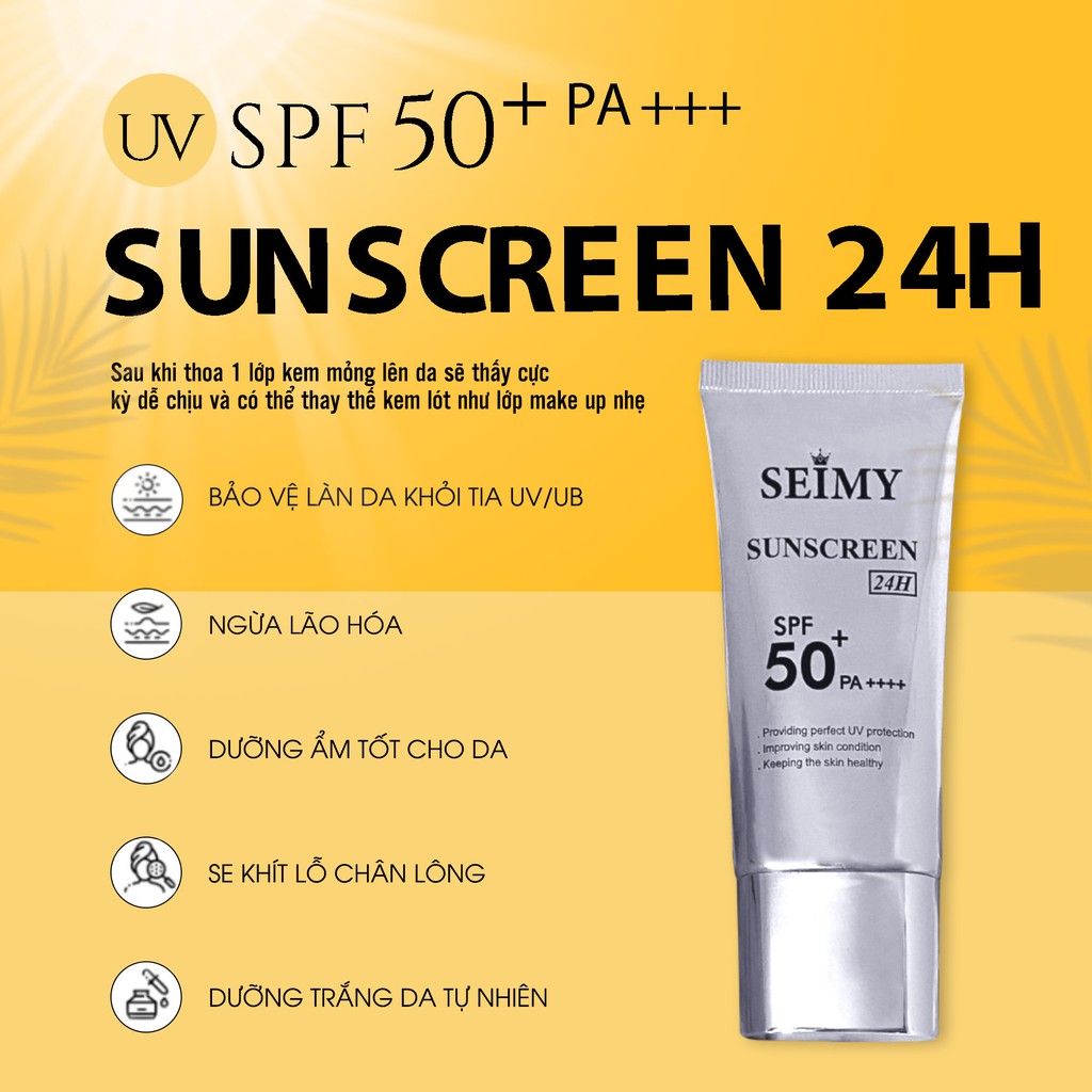 Kem chống nắng dưỡng trắng dưỡng da Seimy - Sunscreen 24h - nâng tông da, mềm mịn, kiềm dầu, giảm mụn | BigBuy360 - bigbuy360.vn