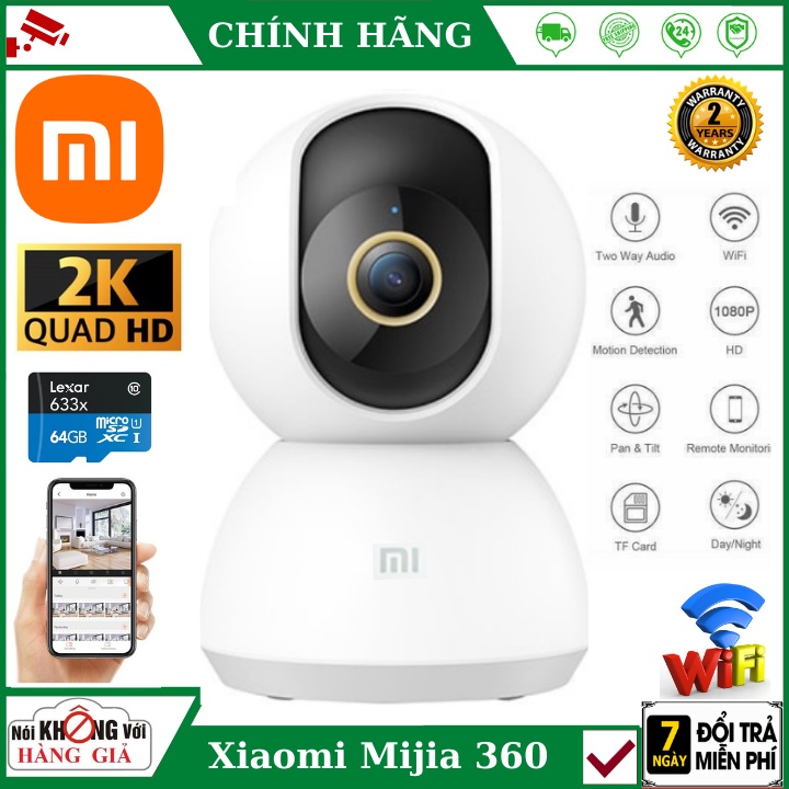 Camera xiaomi 360 2K 1296P , đàm thoại 2 chiều , theo dõi chuyển động , bảo hành 2 năm