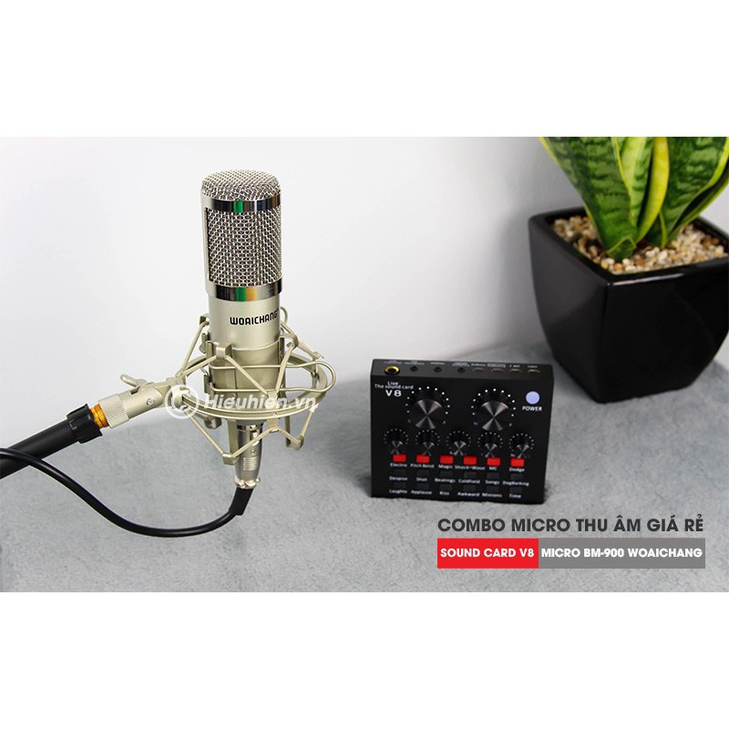 COMBO MICRO BM900 và SOUND CARD V8 - THU ÂM HÁT LIVE STREAM, KARAOKE