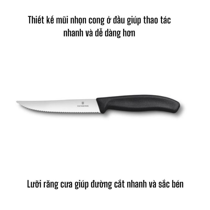 Dao bít tết Victorinox đen lưỡi răng cưa 12cm Thuỵ Sĩ mũi nhọn tiện lợi - Shop Viloet