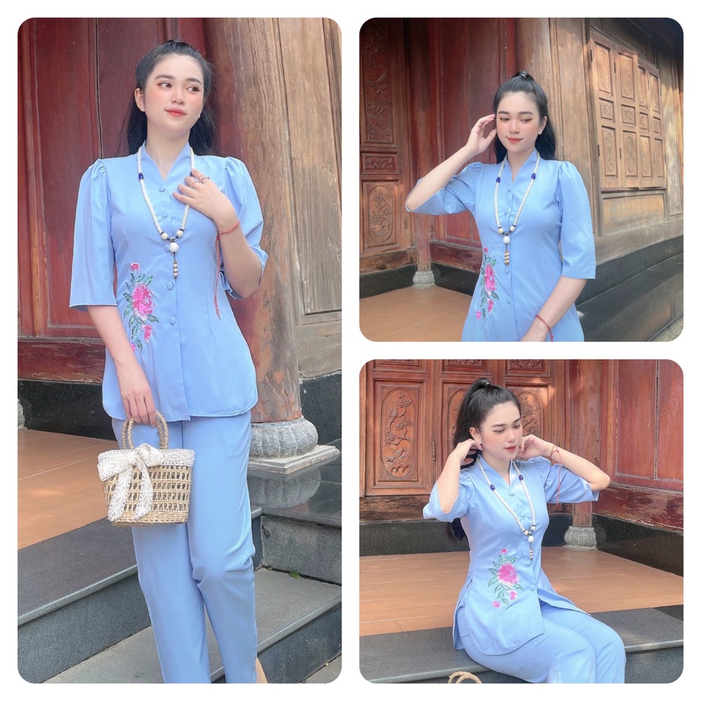 Đồ Lam Đi Chùa #Mẫu Quý cô thêu hoa# Quần Áo Nữ