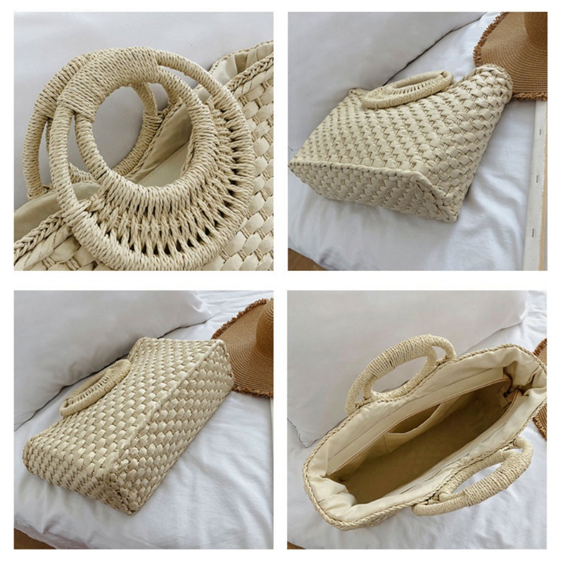 Youyo Túi Xách Rơm Dệt Tay Cầm Tròn Cỡ Lớn Có Khóa Kéo Thời Trang Đi Biển Mùa Hè Cho Nữ