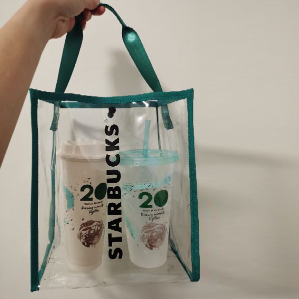 Túi đựng hộp cơm trưa Starbucks bằng nhựa pvc trong suốt cỡ lớn chống thấm nước tiện lợi