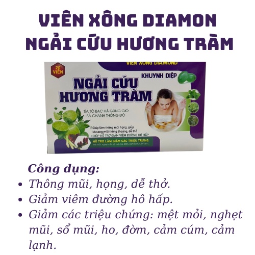 Viên xông diamond ngải cứu hương tràm khuynh diệp, tía tô bạc hà gừng gió sả chanh thông đỏ