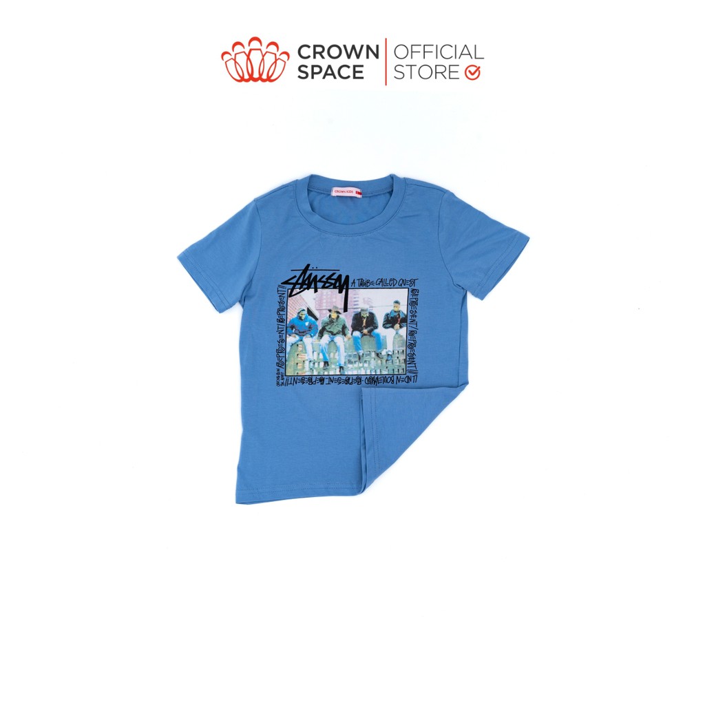 Áo Phông Bé Trai Màu Xanh Họa Tiết Crown Space Fashion CKBS2110704.GY TShirt Vải Cotton Thoáng Mát Từ Size 4-8