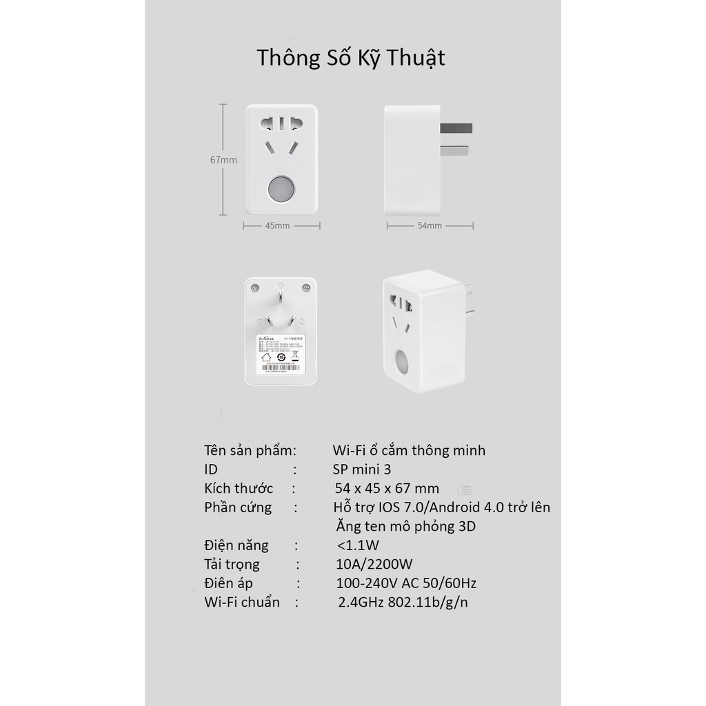 Ổ cắm thông minh điều khiển bật tắt qua wifi internet Broadlink SP Mini 3