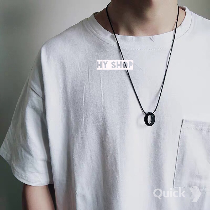 Dây chuyền phối nhẫn trơn cá tính - vòng cổ dây da nam nữ siêu bền không gỉ unisex BTS