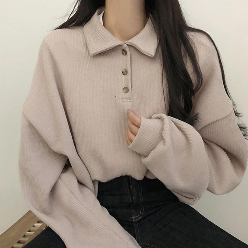 Áo polo Có Cổ Tay Dài Có Nút Cài Bằng Vải Lông Cừu Thu Đông Mới Dành Cho Bạn Nữ
