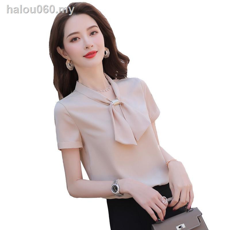 Áo Sơ Mi Chiffon Tay Ngắn Cổ Thắt Nơ Dáng Rộng Thời Trang Mùa Hè Phong Cách Phương Tây Cho Nữ