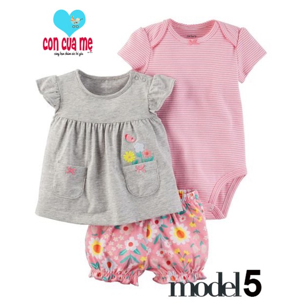 Set 3 món áo chữ A + quần short + bodysuit Carter bé gái xuất xịn sz 6-24 tháng