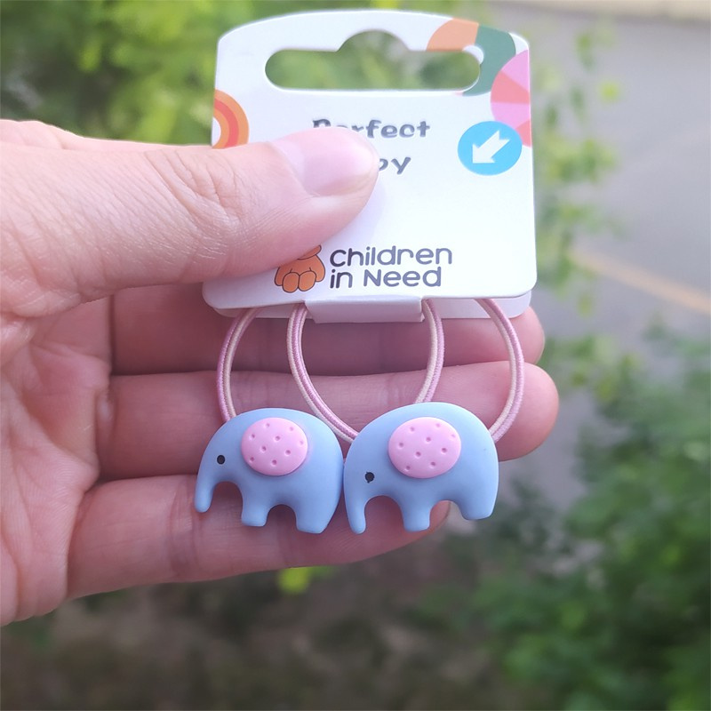 Set 2 Dây Cột Tóc Co Giãn Hình Vịt / Voi Hoạt Hình Dễ Thương Cho Bé Gái