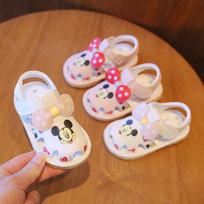 Giày sandal quai dán cho bé gái hình chuột cute, đế mềm cao cấp