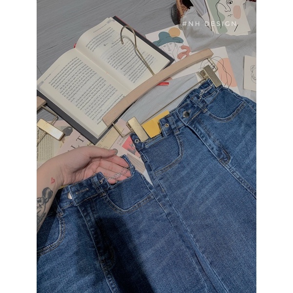 Quần jeans xuông co giãn kèm xích