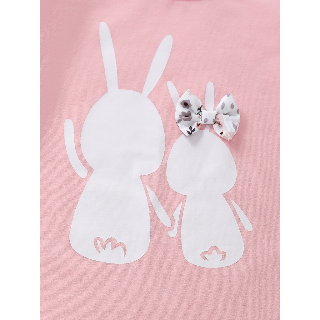 Bộ 2 món Áo liền quần MIKRDOO dài tay hình thỏ và Quần hoa cotton dài dễ thương cho bé gái tập đi