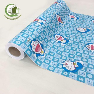 Giấy dán tường doremon màu xanh, khổ 90cm có sẵn keo dán
