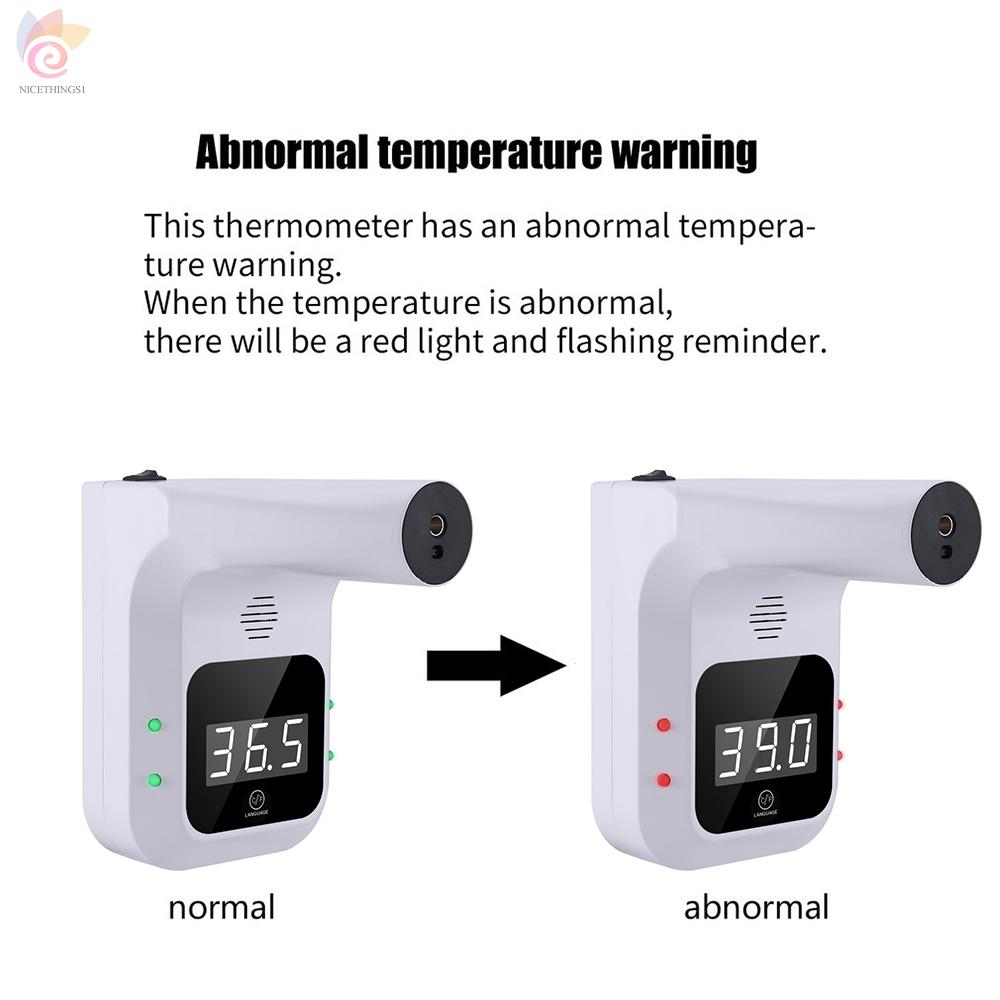 ET Wall Mounted Non-contact Infrared Forehead Thermometer 8 Languages Voice Broadcast Auto Measuring Thermometers High Temperature Alarm Wall Hanging or Tripod Support ℃/ ℉ for Offices Schools Restuarants Shops Factories