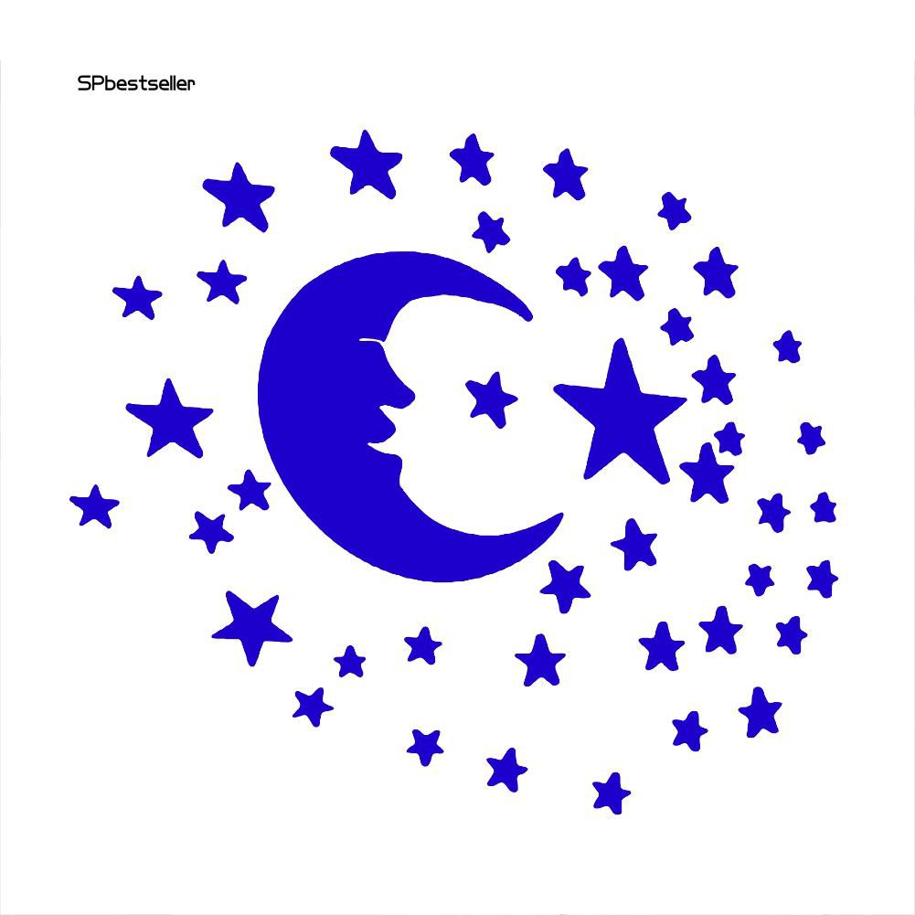 Bộ sticker tráng gương dán tường tạo hình mặt trăng + 38pcs ngôi sao