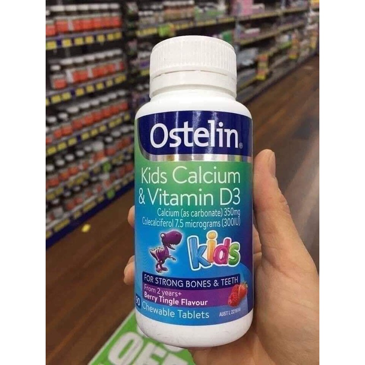 Viên Canxi và Vitamin D3 Ostelin [CHÍNH HÃNG ÚC] 90 viên khủng long cho bé trên 2 tuổi