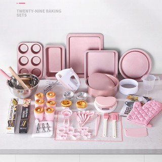 [HỎA TỐC] Bộ dụng cụ làm bánh màu hồng Hello Kitty 28 chi tiết - Dụng cụ làm bánh kem, bánh tart, bánh muffin