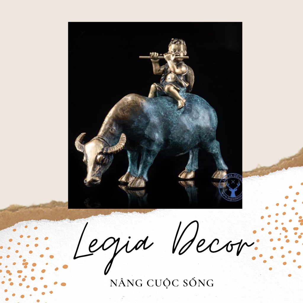 Mục đồng chăn trâu đồng đúc nguyên khối, Trang trí nhà cửa,Tượng trang trí, Decor bàn làm việc