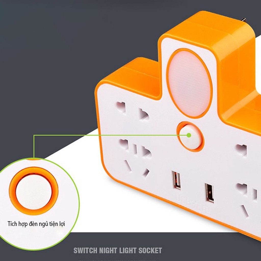 ổ điện chữ T kết hợp đèn ngủ và cổng USB tiện dụng