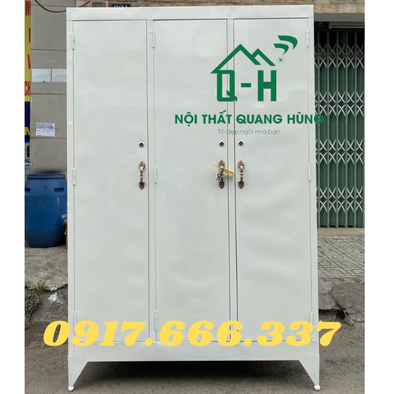 TỦ SẮT SƠN DẦU 3 CÁNH ĐỰNG QUẦN ÁO THIẾT KẾ KHÔNG KÍNH MÀU TRẮNG - HÀNG ĐẶT
