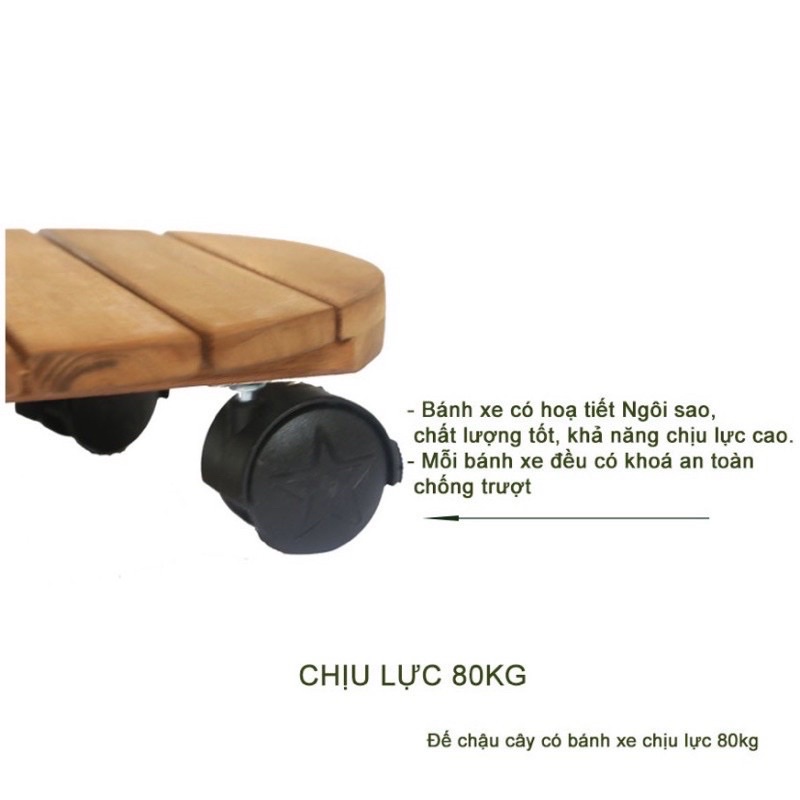 Đế gỗ để châu cây có 4 bánh xe- kệ giá đỡ chậu cây hoa cây cảnh.