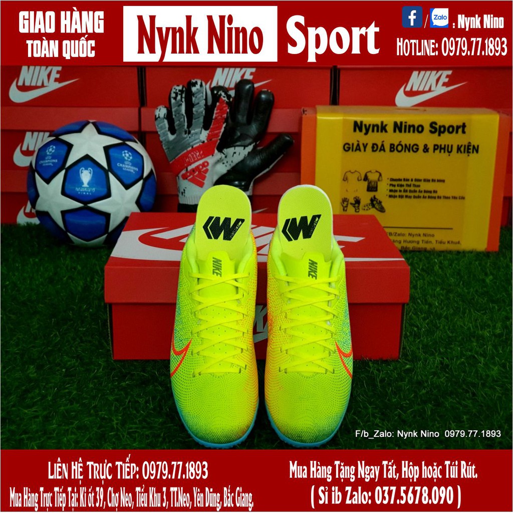 Giày Bóng Đá TQ Mercurial 13 Academy Nõn Chuối Xanh Ngọc Vạch Cam TF