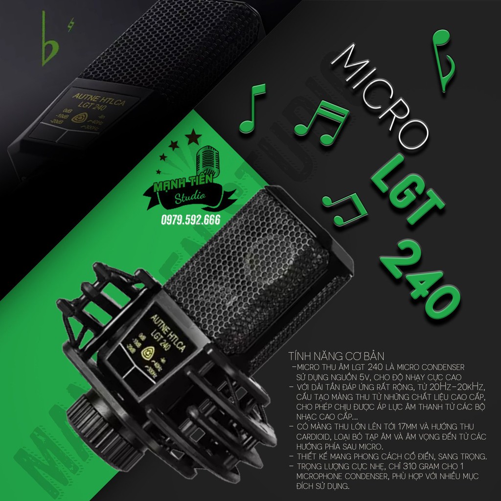 [tặng full phụ kiện] trọn bộ combo Micro thu âm LGT 240 + Soundcard H9 + full phụ kiện livestream karaoke bảo hành 12th